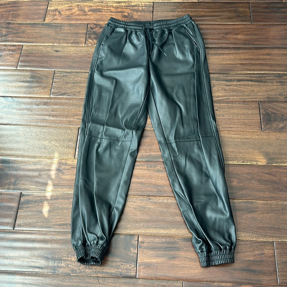 Black, faux leather joggers, medium